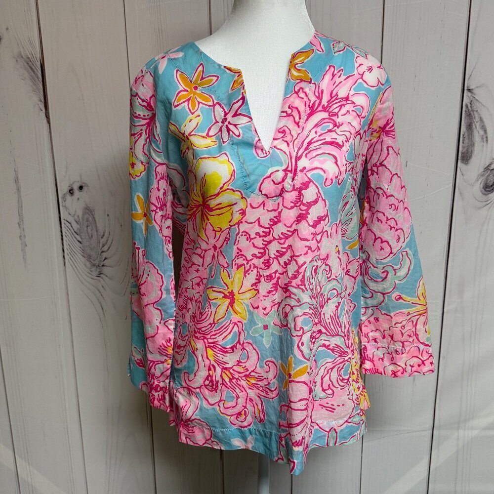 Lilly Pulitzer Amelia Island Tunic Top‎ Small Lolita Breakwater Blue Cotton